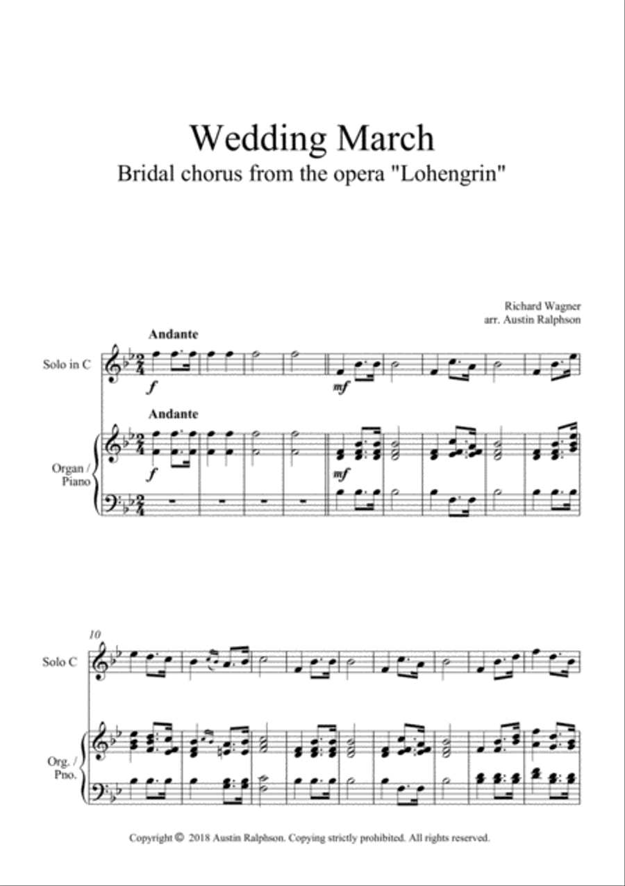 Wedding March (Bridal Chorus from 'Lohengrin': Here Comes The Bride) - solo instrument in C + organ Organ scores gallery preview page 4