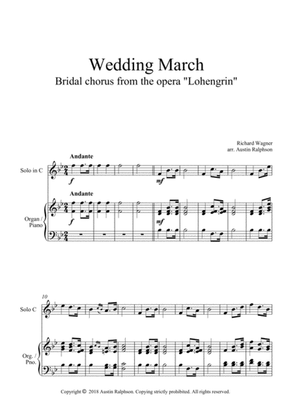 Wedding March (Bridal Chorus from 'Lohengrin': Here Comes The Bride) - solo instrument in C + organ image number null