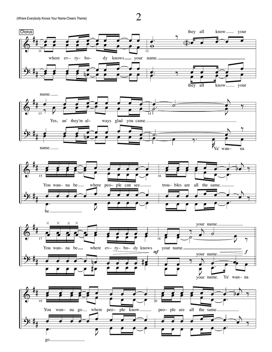 Where Everybody Knows Your Name Theme from the Paramount Television Series CHEERS SSAA scores gallery preview page 2