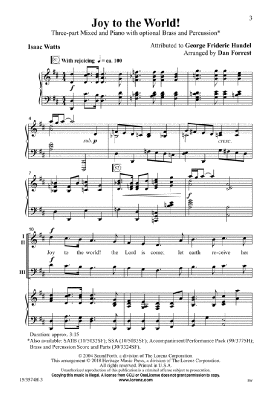 Joy to the World! 3-Part scores gallery preview page 2