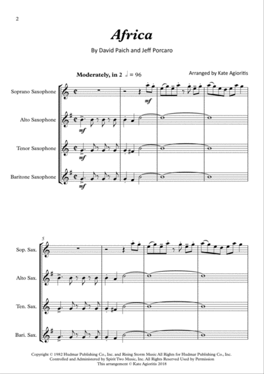 Africa Africa Saxophone Quartet scores gallery preview page 2