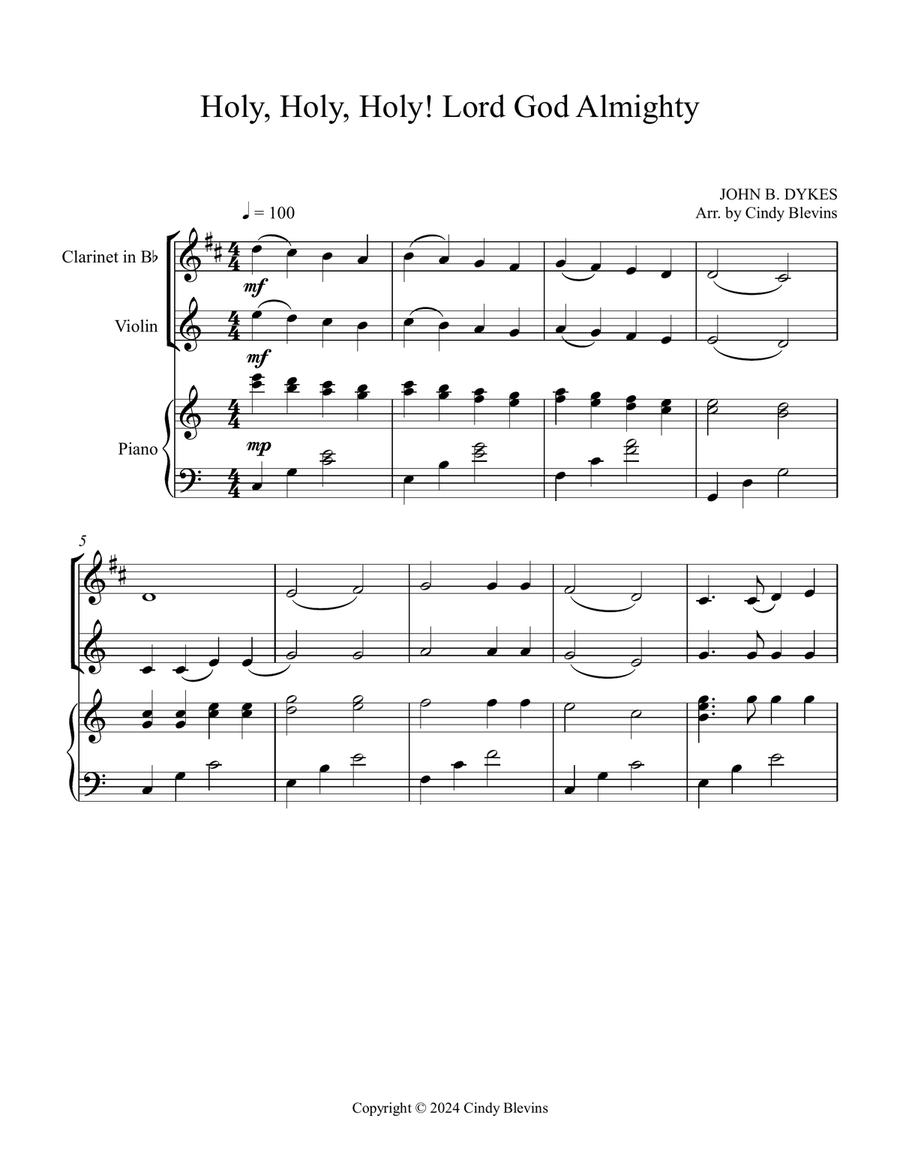 Holy, Holy, Holy! Lord God Almighty, for Piano, Clarinet and Violin Small Ensemble scores gallery preview page 2