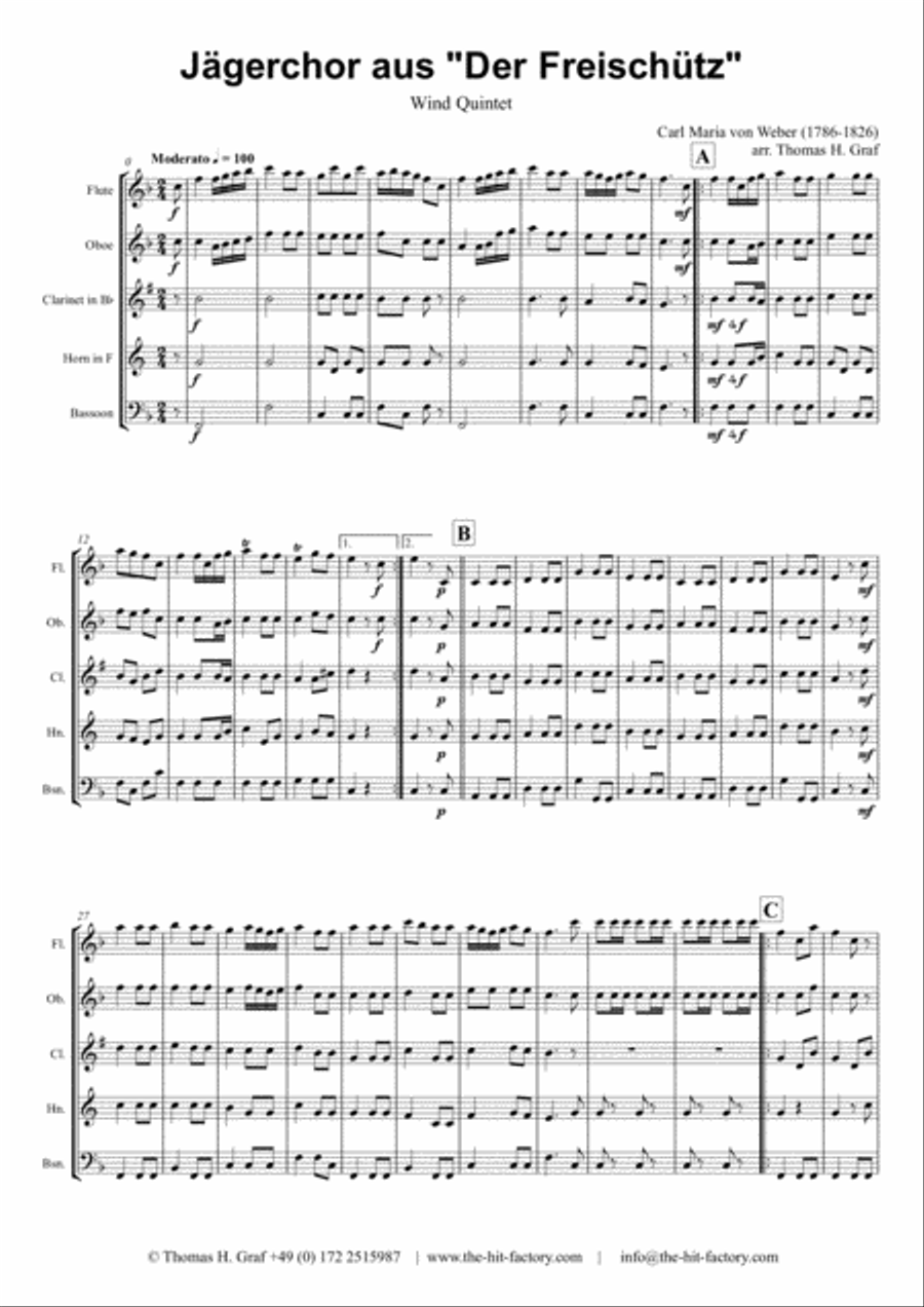 Jaegerchor - Der Freischuetz C.M.Weber - Wind Quintet Woodwind Quintet scores gallery preview page 1