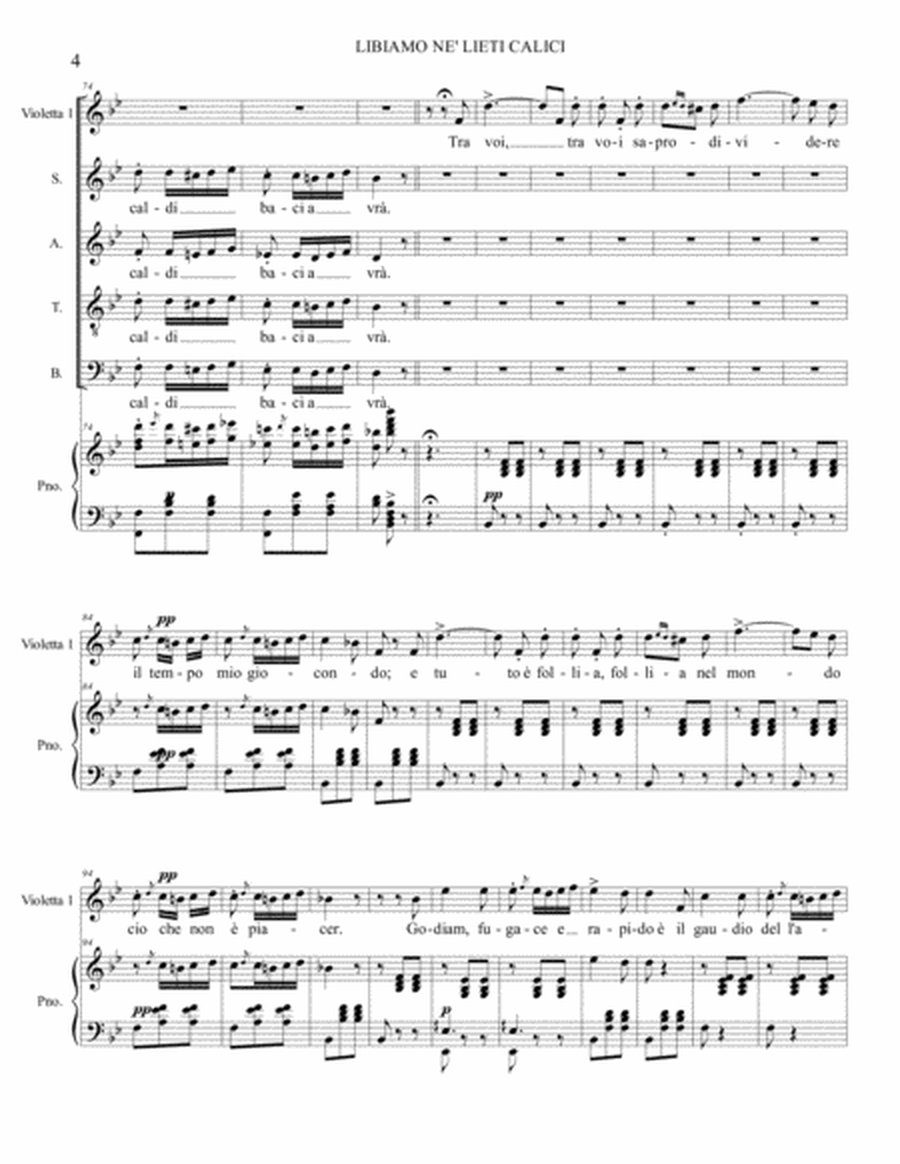 LIBIAMO NE' LIETI CALICI - Brindisi from "La Traviata" - Acte 1 - Verdi - Arr. for Soli, SATB Choir image number null