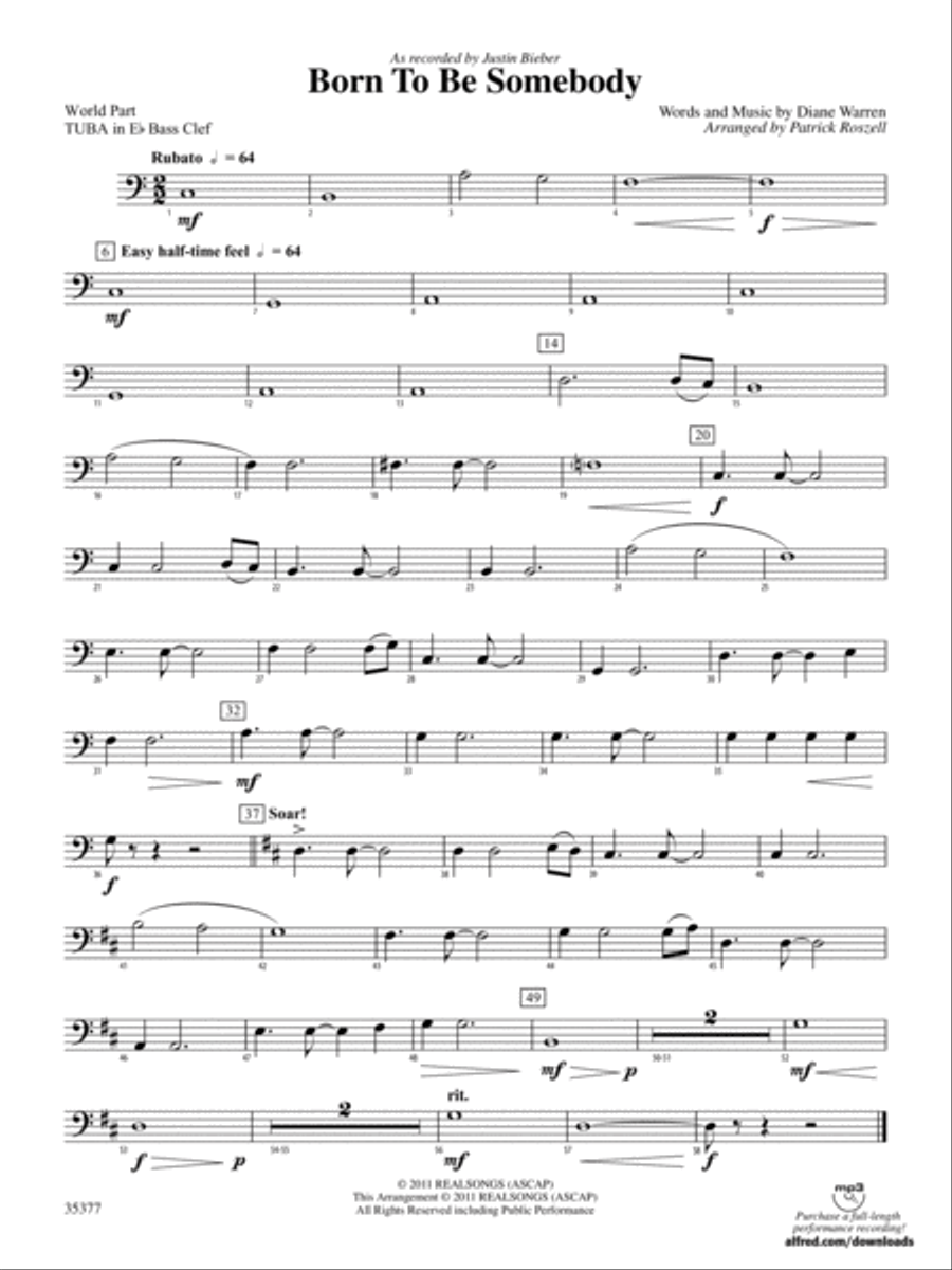 Born to be Somebody: (World Part) E-flat Tuba B.C. Concert Band scores gallery preview page 1