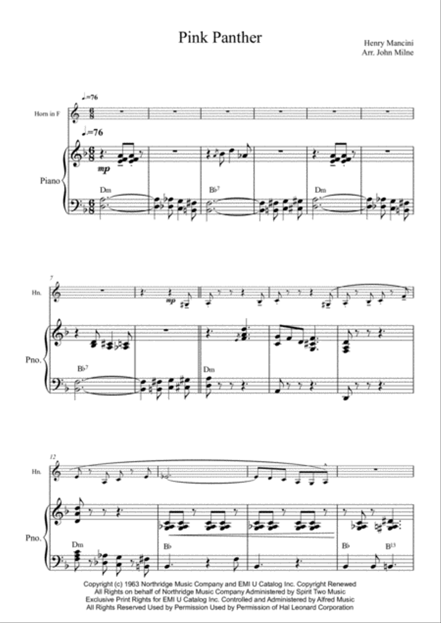 The Pink Panther from THE PINK PANTHER Horn scores gallery preview page 2