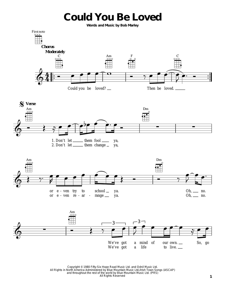 Could You Be Loved Ukulele scores gallery preview page 1