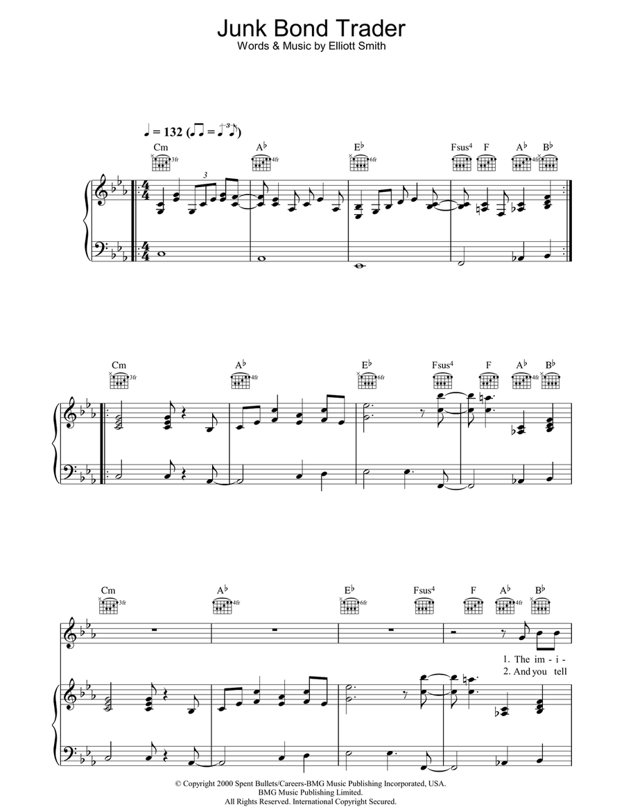 Junk Bond Trader Junk Bond Trader Piano, Vocal, Guitar scores gallery preview page 1