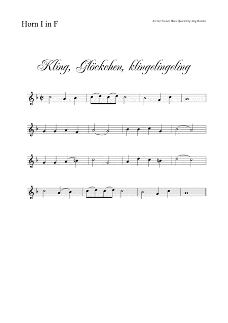 Ring, little Bell (Kling, Glöckchen; German Christmas Carol) for French Horn Quartet Brass Quartet scores gallery preview page 3
