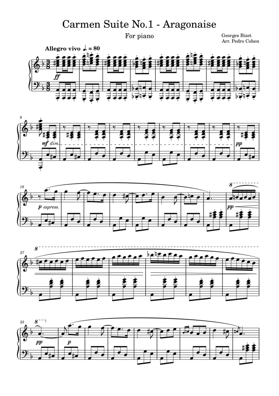 Carmen Suite No.1 - Aragonaise (Arr. for piano) Piano Solo scores gallery preview page 1