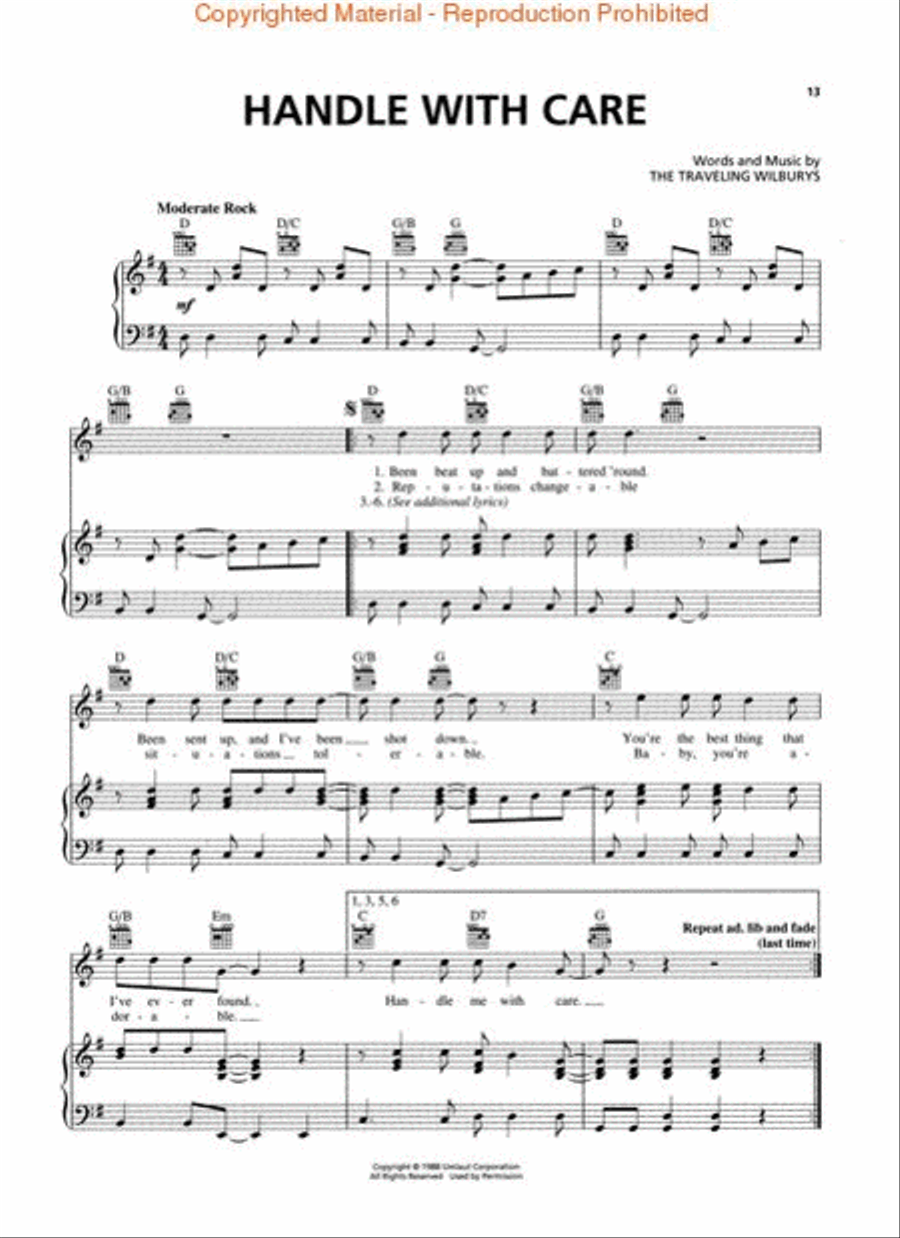 Traveling Wilburys Piano, Vocal, Guitar scores gallery preview page 3
