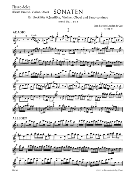 Sonaten for Recorder (Flute, Violin, Oboe) and Basso continuo op. 1/1-3