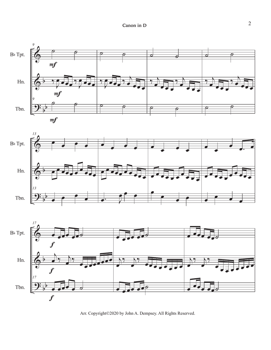 Canon in D (Brass Trio): Trumpet, Horn in F and Trombone Brass Trio scores gallery preview page 6