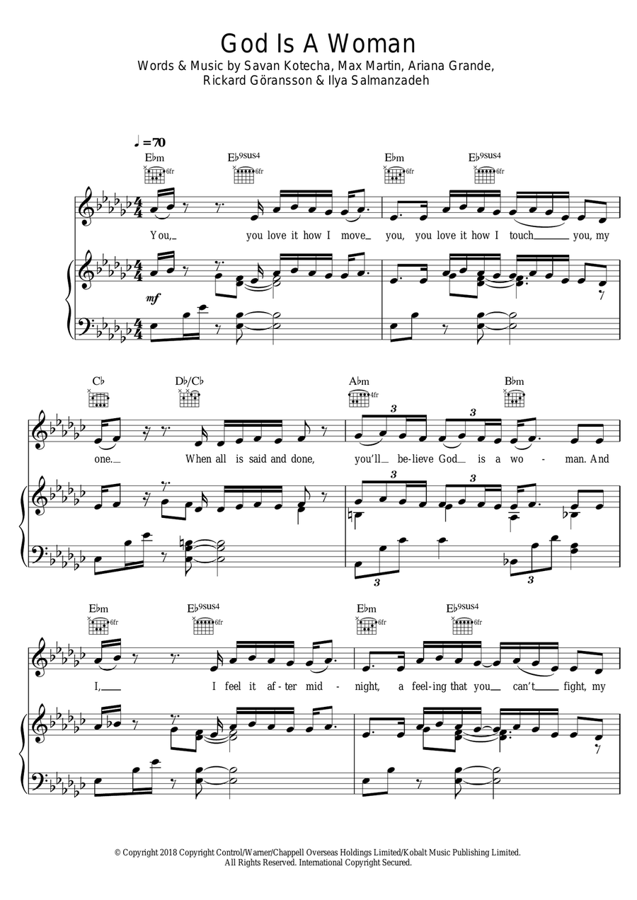 God Is A Woman God Is A Woman Piano, Vocal scores gallery preview page 1