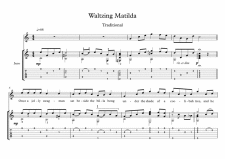 Waltzing Matilda classical guitar solo image number null