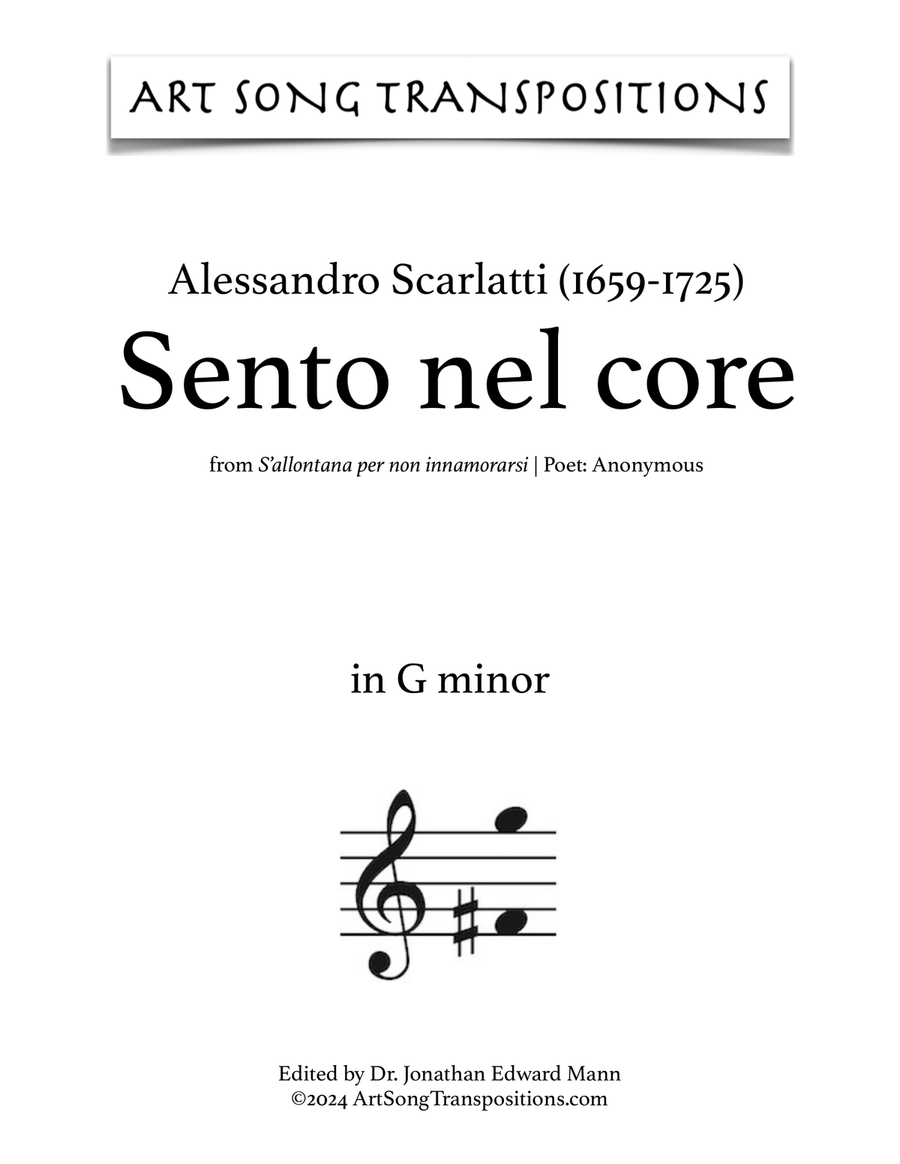 SCARLATTI: Sento nel core (transposed to G minor) Voice scores gallery preview page 1