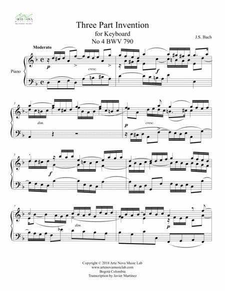 Three Part Invention for Keyboard No 4 BWV 790 image number null