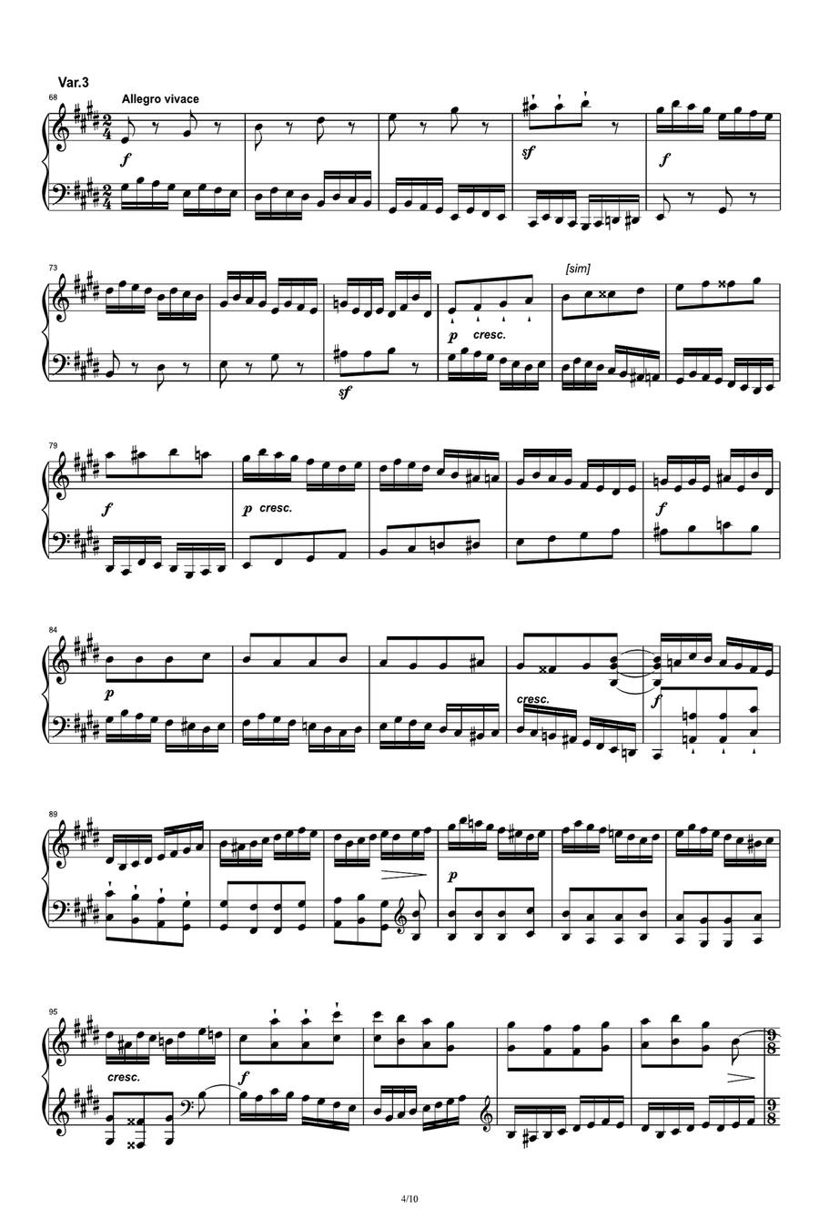 Beethoven Sonata No.30 in E Major, Op.109 Movement 3 Piano Solo scores gallery preview page 4