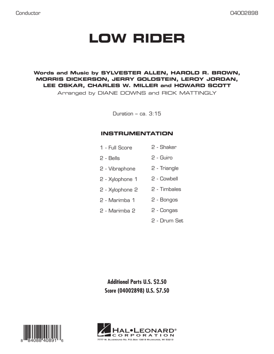 Low Rider - Full Score Low Rider - Full Score Percussion Ensemble scores gallery preview page 1