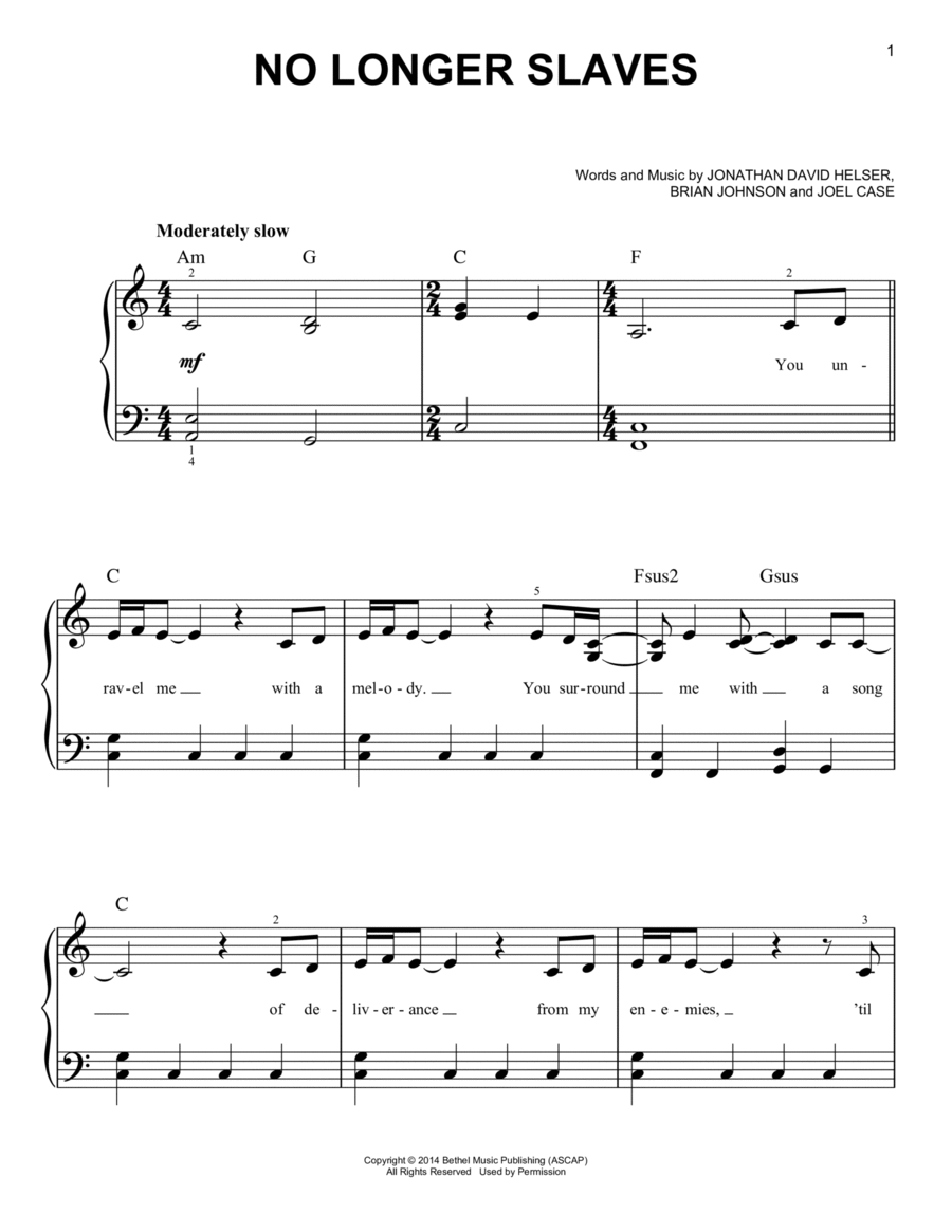 No Longer Slaves Easy Piano scores gallery preview page 1