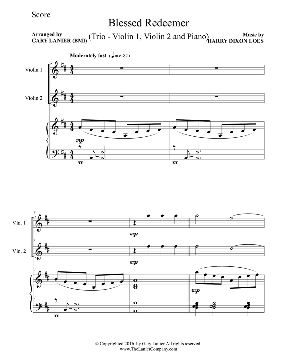 3 FAVORITE HYMNS (Trio - Violin 1, Violin 2 & Piano with Score/Parts) String Duet scores gallery preview page 2