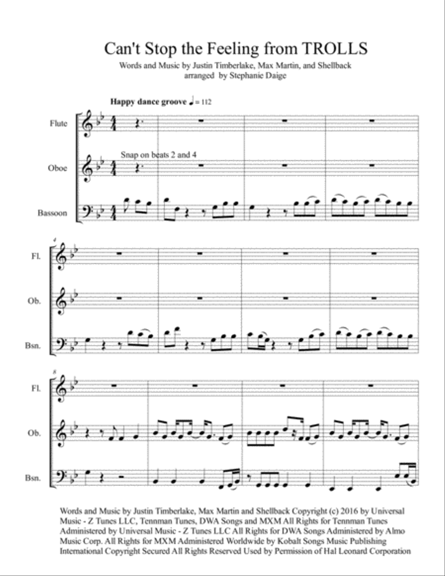 Can't Stop The Feeling from TROLLS Woodwind Trio scores gallery preview page 3
