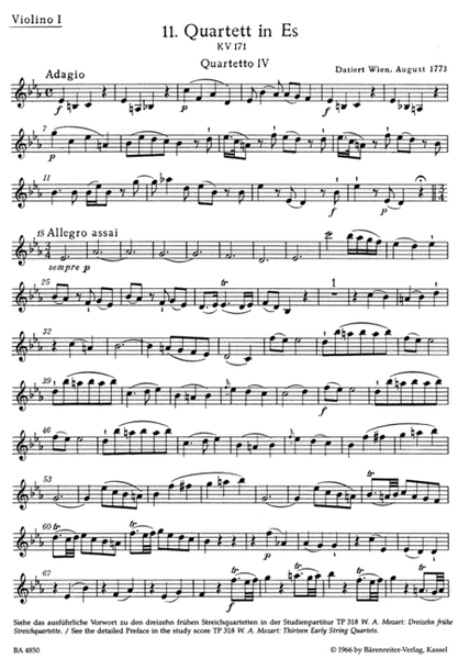 Die dreizehn fruhen Streichquartette, Heft IV No. 11-13