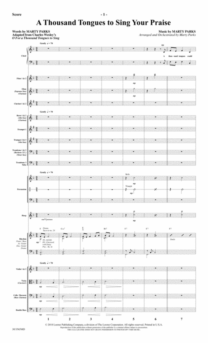 A Thousand Tongues to Sing Your Praise - Orchestral Score and Parts