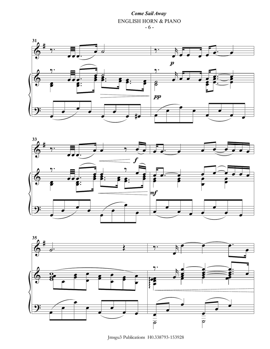 Come Sail Away English Horn scores gallery preview page 6