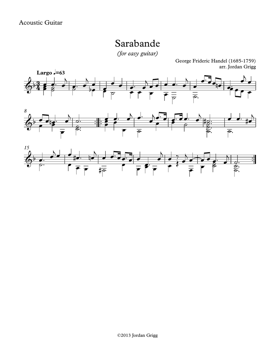 Sarabande (for easy guitar) Classical Guitar scores gallery preview page 2