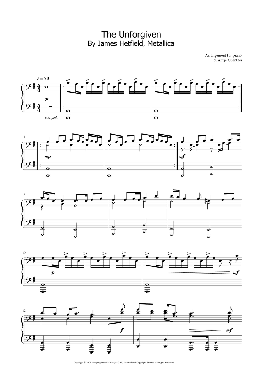 The Unforgiven Iii Piano Solo scores gallery preview page 1
