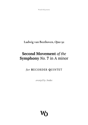 Book cover for Symphony No. 7 by Beethoven for Recorder Quintet