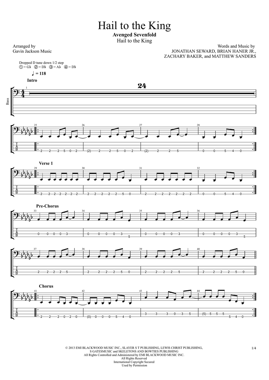 Hail To The King Guitar Tablature scores gallery preview page 1