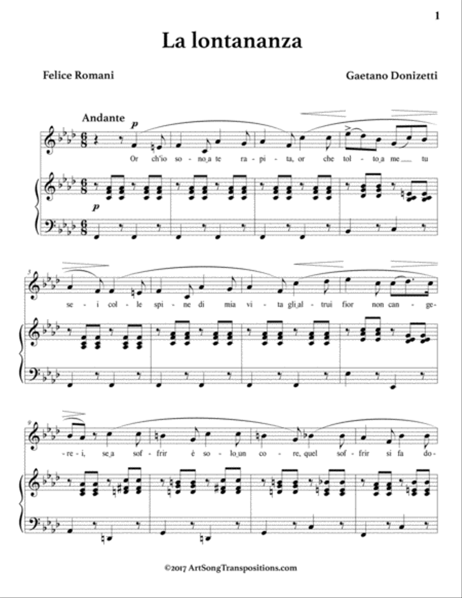 DONIZETTI: La lontananza (transposed to F minor) Voice scores gallery preview page 2