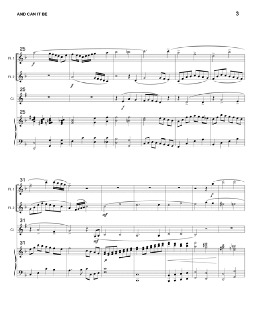 AND CAN IT BE - 2 FLUTES & CLARINET with Piano Accompaniment Small Ensemble scores gallery preview page 3