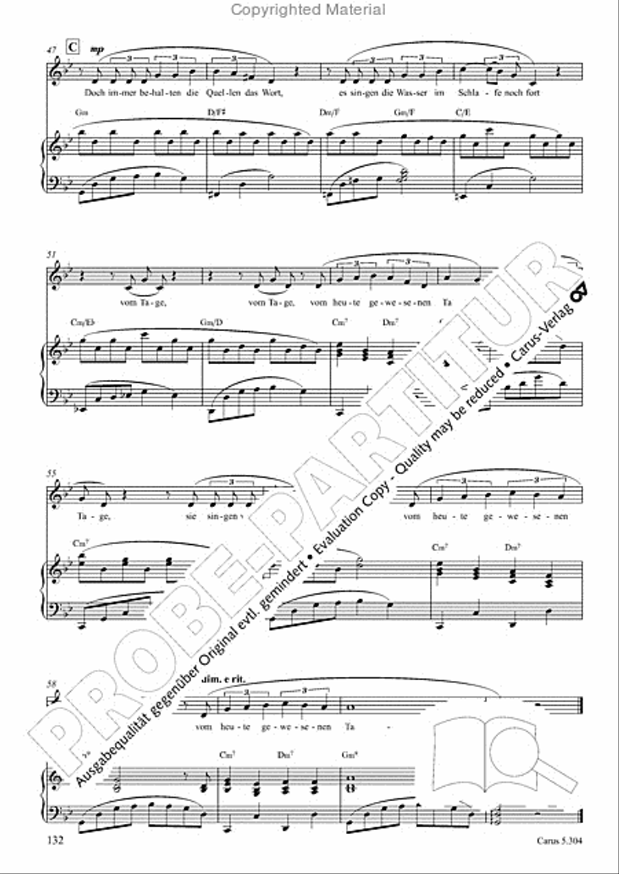 Schindler: Rosenzeit. Ein Liederzyklus uber die Liebe. Chansons fur Singstimme und Klavier Piano scores gallery preview page 133