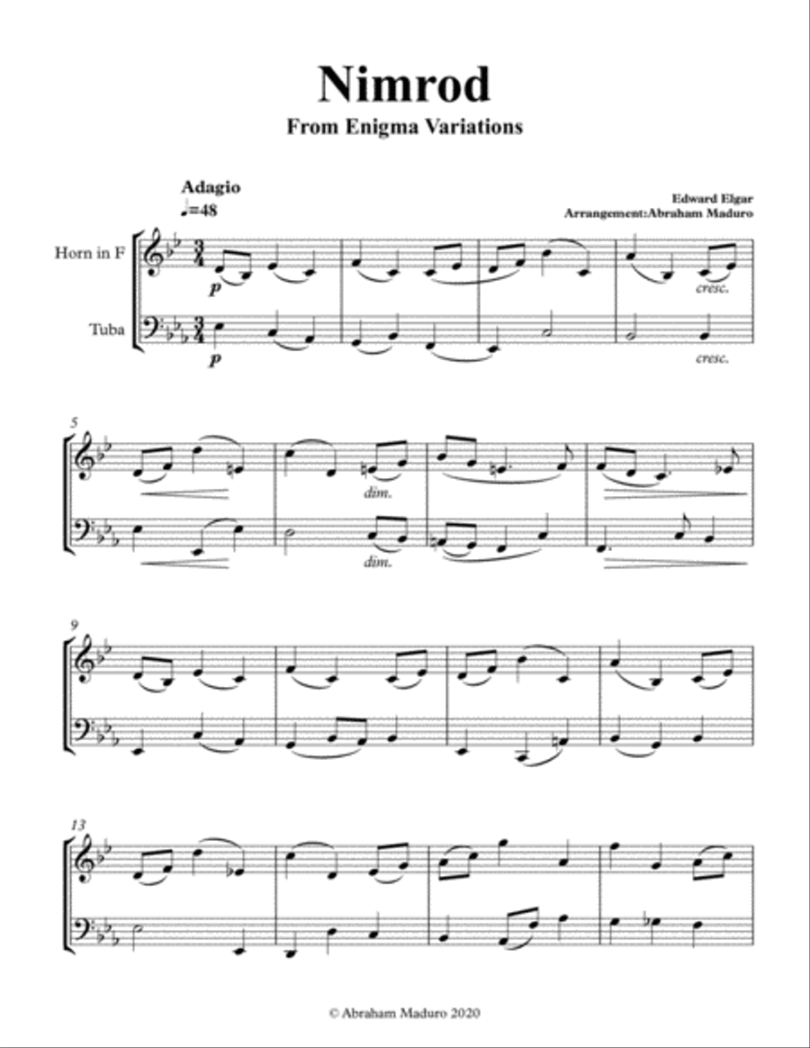 Nimrod French Horn and Tuba Duet-Two Tonalities Included Brass Duet scores gallery preview page 2