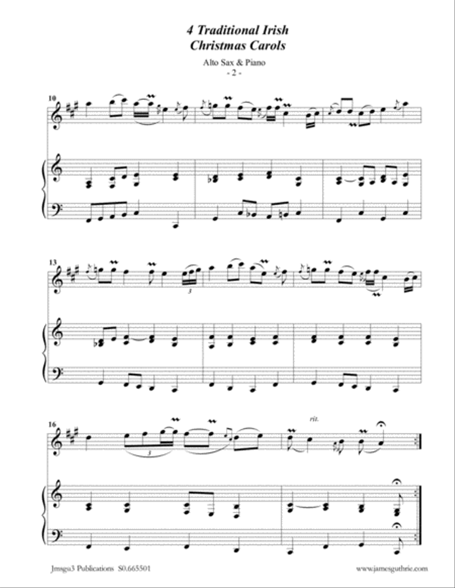 4 Traditional Irish Christmas Carols for Alto Sax & Piano 4 Traditional Irish Christmas Carols for Alto Sax & Piano Alto Saxophone scores gallery preview page 2