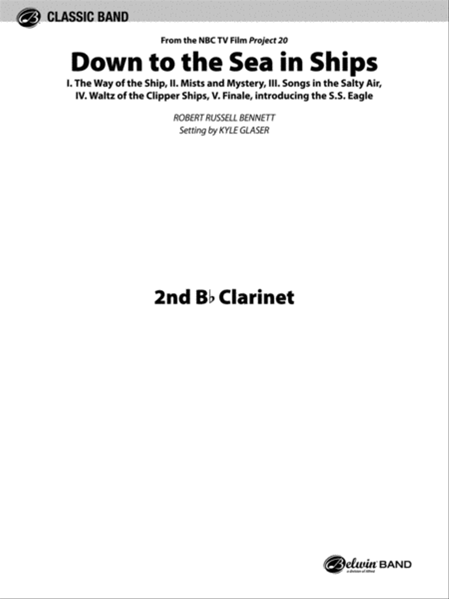 Down to the Sea in Ships (from the NBC TV Film Project 20): 2nd B-flat Clarinet Concert Band scores gallery preview page 1