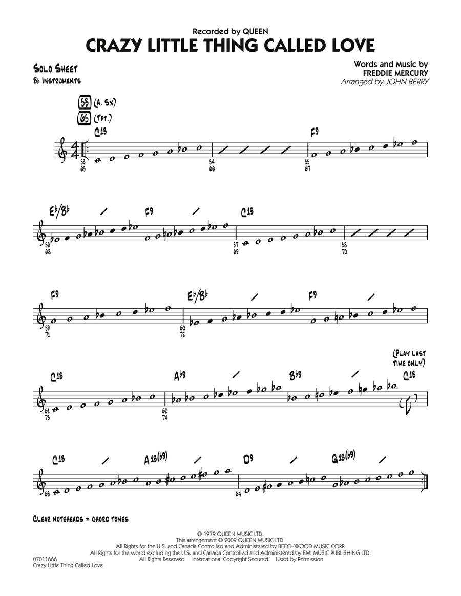 Crazy Little Thing Called Love - Bb Solo Sheet Jazz Ensemble scores gallery preview page 1