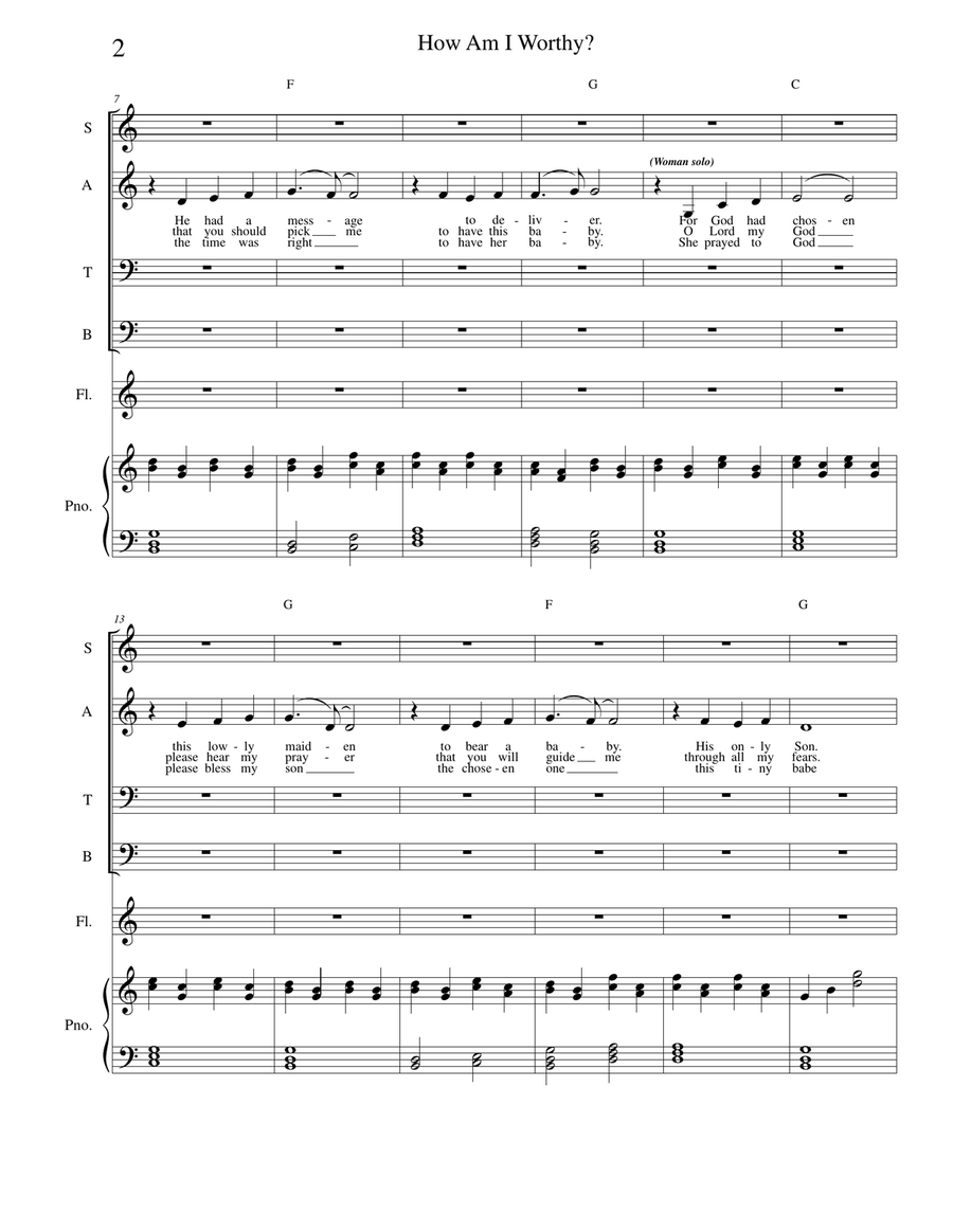 How Am I Worthy (Mary's Prayer) - SATB, optional instrument and piano 4-Part scores gallery preview page 2