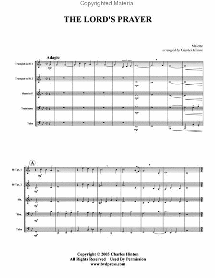 The Lord's Prayer Brass Quintet scores gallery preview page 2