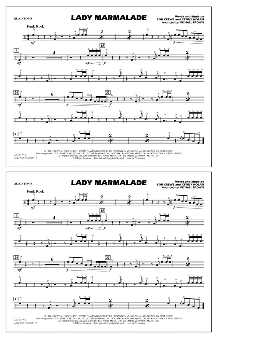 Lady Marmalade (from Moulin Rouge) (arr. Michael Brown) - Quad Toms