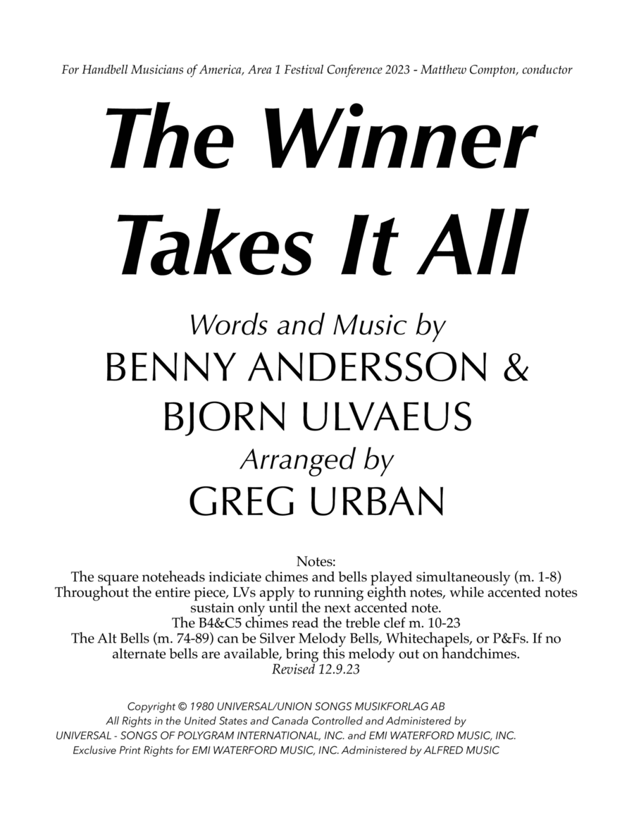 The Winner Takes It All The Winner Takes It All Handbell Choir scores gallery preview page 1