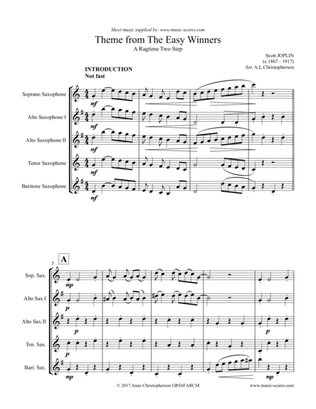 The Easy Winners Theme - Soprano Sax, 2 Alto Sax, Tenor Sax, Baritone Sax