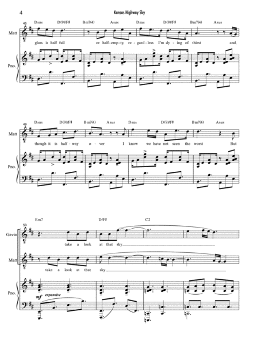 Kansas Highway Sky Kansas Highway Sky Piano, Vocal scores gallery preview page 4