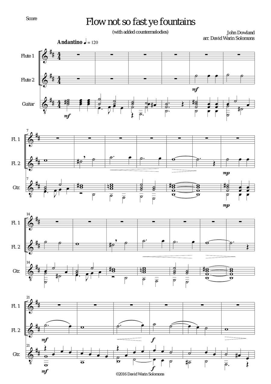 Flow not so fast ye fountains for 2 flutes and guitar Flute scores gallery preview page 1