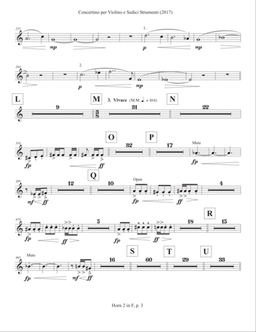 Concertino per Violino e Sedici Strumenti (2017) horn in F part 2 Large Ensemble scores gallery preview page 3
