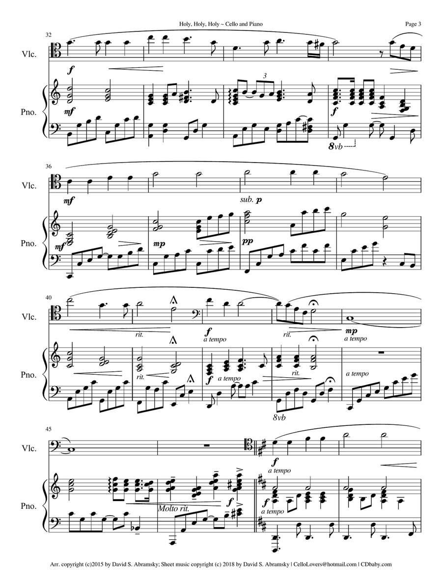 Holy, Holy, Holy (arr. for cello and piano) Piano scores gallery preview page 3