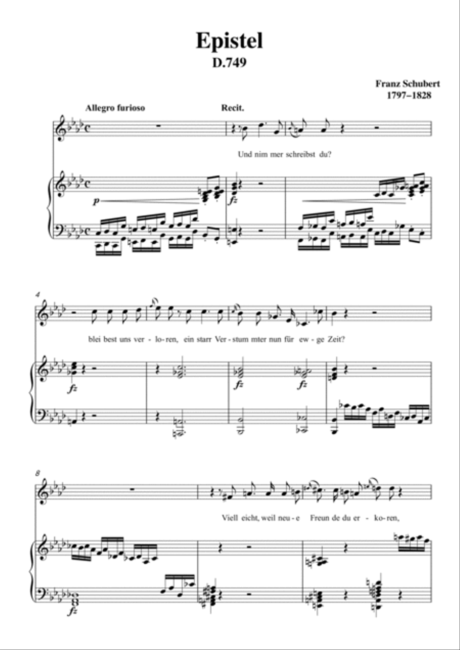 Schubert-Epistel(Herrn Joseph Spaun) in f minor,D.749,for Vocal and Piano Voice scores gallery preview page 2